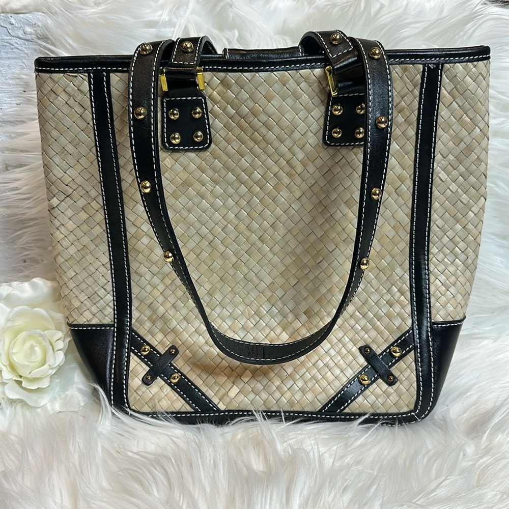 EUC The Sak Pink Label Straw & Black Leather Tote/Shoulder Bag